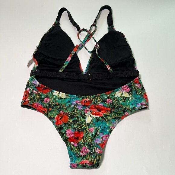 Victoria Secret XL Shine Strap Plunge One Piece Swimsuit Bikini Tropical - Picture 5 of 7